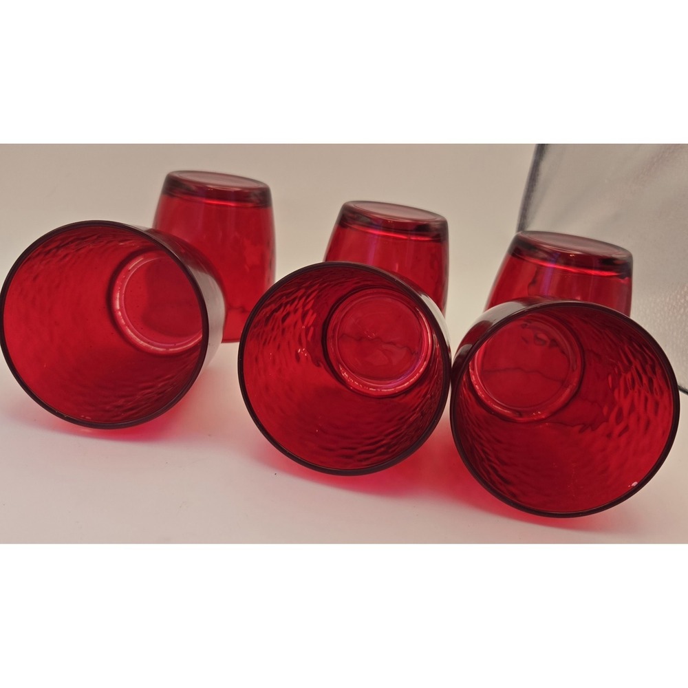 Ruby Red Tumblers Set Of 6 Waved Rib Pattern Unmarked - Picture 7 of 12